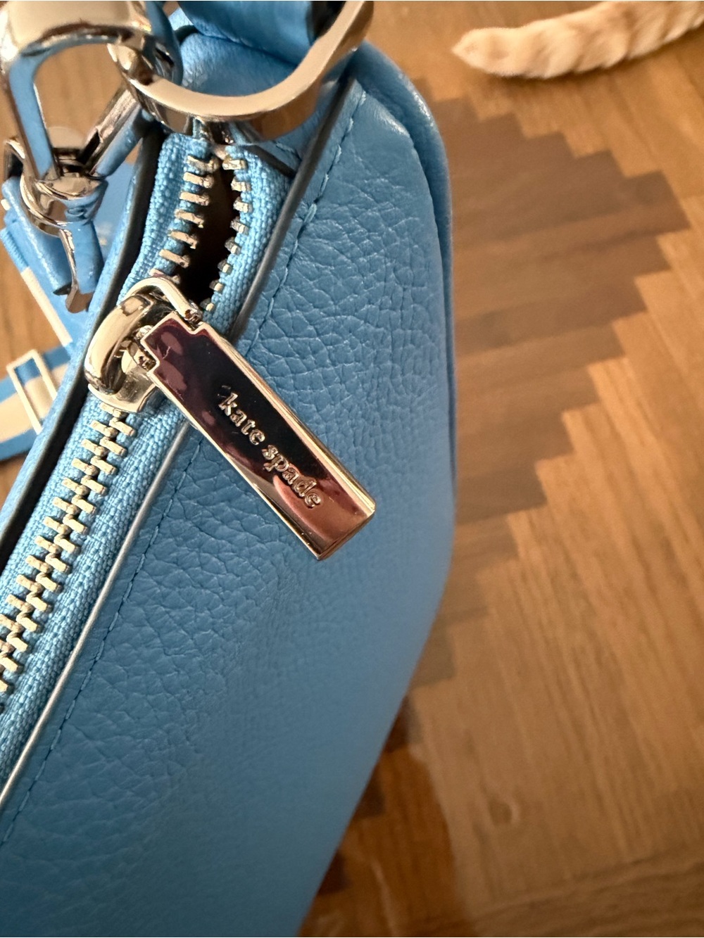kate spade Bright Blue Pebbled Leather Shoulder Bag with Stripe Strap - Picture 6 of 8